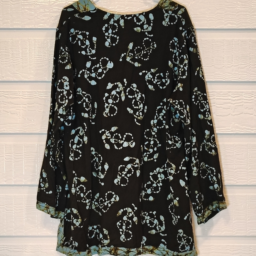 SAKAAS CALLIE ANCHOR TUNIC BLOUSE 3X BLACK BLUE ANCHOR 100% VISCOSE LONG SLEEVE - Picture 7 of 7